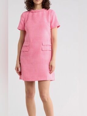 Eliza J Pink Short-Sleeve Tweed Shift Dress